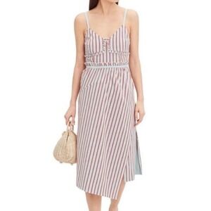 Derek Lam 10 Crosby Red/Blue Stripes Ruffles Cami Midi Dress Women's 8 NWT $395‎